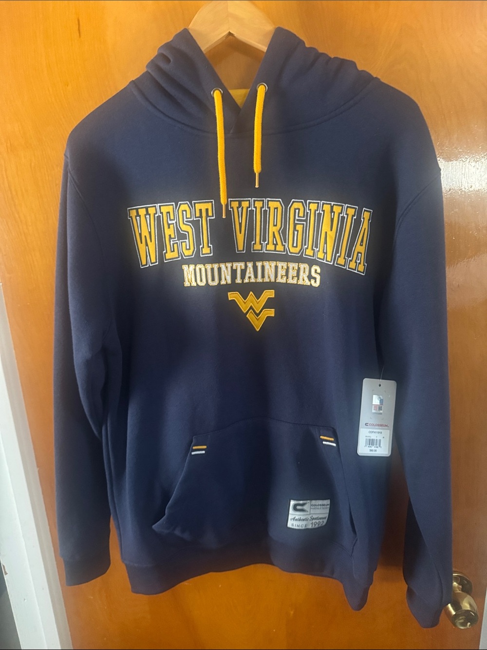 West Virginia Mountaineers Hoodie Mens Medium Navy